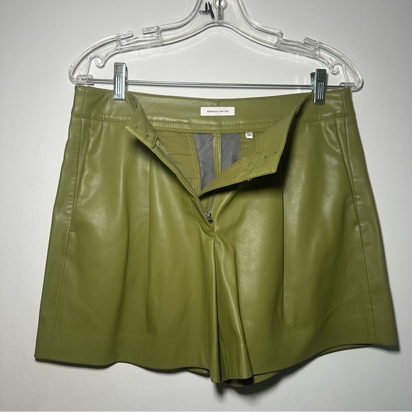 Rebecca Taylor High Waist Olive Faux Leather Shorts Size 4 - Picture 8 of 16